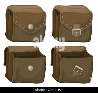 Leather bag empty, square shape icon set selection, color vector illustration design elements, horizontal, over white, isolated Stock Vector