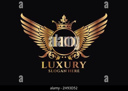 Luxury royal wing Letter HO crest Gold color Logo vector, Victory logo, crest logo, wing logo, vector logo . Stock Vector