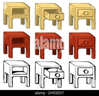 Drawers table furniture icon set selection, color vector illustration design elements, horizontal, over white, isolated Stock Vector