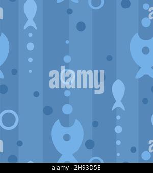 Fish swimming rising water feeding, seamless repeating texture pattern, vector illustration, square background Stock Vector