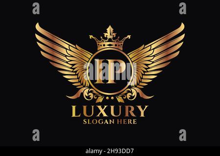 Luxury royal wing Letter IP crest Gold color Logo vector, Victory logo, crest logo, wing logo, vector logo . Stock Vector
