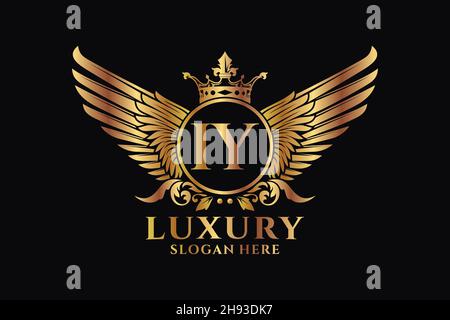Luxury royal wing Letter IY crest Gold color Logo vector, Victory logo, crest logo, wing logo, vector logo . Stock Vector