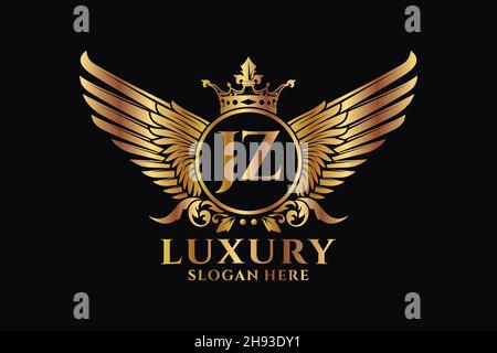 Luxury royal wing Letter JZ crest Gold color Logo vector, Victory logo, crest logo, wing logo, vector logo . Stock Vector