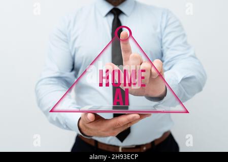 Text caption presenting Home Ai. Internet Concept home solution that enables automating the bulk of electronic Presenting New Technology Ideas Stock Photo