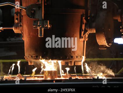 Rock Island Arsenal- Joint Manufacturing and Technology Center keeps it hot! This furnace heats metal until molten and ready to be cast. RIA-JMTC's foundry is just one of its many capabilities as a vertically-integrated metal manufacturer capable of taking raw material and bringing it to a finished product all under one roof. Rock Island Arsenal- Joint Manufacturing and Technology Center develops, manufactures and delivers readiness to the warfighter through both conventional and advanced manufacturing processes. Stock Photo