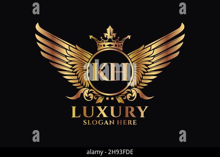 Luxury royal wing Letter KH crest Gold color Logo vector, Victory logo, crest logo, wing logo, vector logo . Stock Vector
