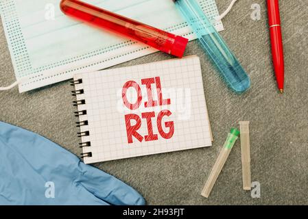 Text sign showing Oil Rig. Internet Concept large structure with equipment to remove oil from under the seabed Writing Prescription Medicine Stock Photo