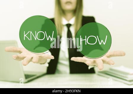 Sign displaying Know How. Business overview The process to learn of doing things you will do for the first time Instructor Teaching Different Skills Stock Photo