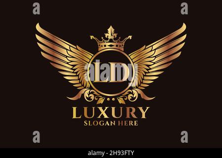 Luxury royal wing Letter LD crest Gold color Logo vector, Victory logo, crest logo, wing logo, vector logo . Stock Vector