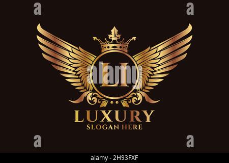 Luxury royal wing Letter LI crest Gold color Logo vector, Victory logo, crest logo, wing logo, vector logo . Stock Vector