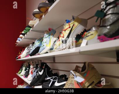 New York, USA. 03rd Dec, 2021. A sneaker collection is on display at a Christie's preview of Luxury Week including jewelry, watches, sneakers, handbags and accessories in New York City on Friday, December 3, 2021. Photo by John Angelillo/UPI Credit: UPI/Alamy Live News Stock Photo
