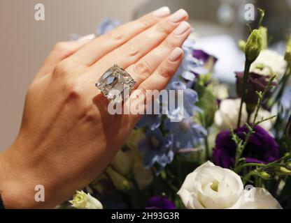 New York, USA. 03rd Dec, 2021. An enormous diamond ring is display at a Christie's preview of Luxury Week including jewelry, watches, sneakers, handbags and accessories in New York City on Friday, December 3, 2021. Photo by John Angelillo/UPI Credit: UPI/Alamy Live News Stock Photo