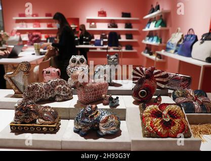 New York, USA. 03rd Dec, 2021. Judith Leiber Handbags are on display at a Christie's preview of Luxury Week including jewelry, watches, sneakers, handbags and accessories in New York City on Friday, December 3, 2021. Photo by John Angelillo/UPI Credit: UPI/Alamy Live News Stock Photo