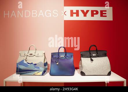 New York, USA. 03rd Dec, 2021. Hermes Birkin bags are on display at a Christie's preview of Luxury Week including jewelry, watches, sneakers, handbags and accessories in New York City on Friday, December 3, 2021. Photo by John Angelillo/UPI Credit: UPI/Alamy Live News Stock Photo