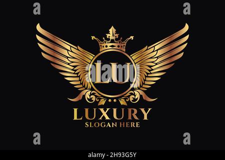Luxury royal wing Letter LU crest Gold color Logo vector, Victory logo, crest logo, wing logo, vector logo . Stock Vector