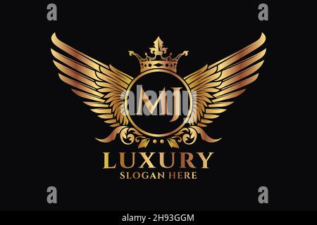 Luxury royal wing Letter MJ crest Gold color Logo vector, Victory logo, crest logo, wing logo, vector logo . Stock Vector