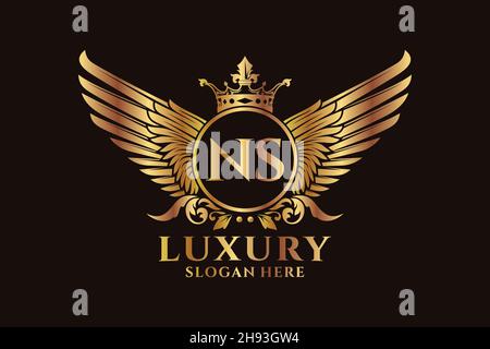 Luxury royal wing Letter NS crest Gold color Logo vector, Victory logo, crest logo, wing logo, vector logo . Stock Vector