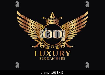 Luxury royal wing Letter OO crest Gold color Logo vector, Victory logo, crest logo, wing logo, vector logo . Stock Vector