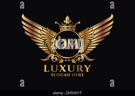 Luxury royal wing Letter OM crest Gold color Logo vector, Victory logo, crest logo, wing logo, vector logo . Stock Vector