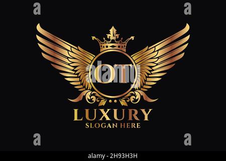 Luxury royal wing Letter OT crest Gold color Logo vector, Victory logo, crest logo, wing logo, vector logo . Stock Vector