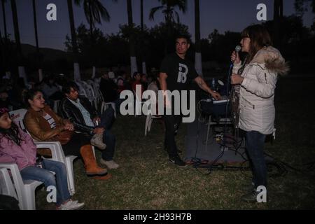 The delights of Mexican Cinema at Casa de Las Delicias with Monica Luna in Alamos Sonora at dusk, during the Alfonso Ortiz Tirado FAOT Festival on Jan 2017 (© Photo: Luis Gutiérrrez)   Las delicias de Cine Mexicano en Casa de Las Delicias con Monica Luna en Alamos Sonora al anochecer, durante el Festival Alfonso Ortiz Tirado FAOT el   ene 2017  (©Foto: Luis Gutiérrrez ) Stock Photo