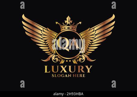 Luxury royal wing Letter QA crest Gold color Logo vector, Victory logo, crest logo, wing logo, vector logo . Stock Vector