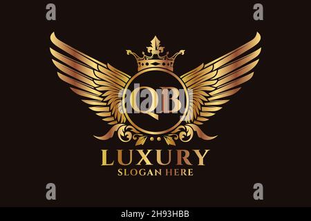 Luxury royal wing Letter QB crest Gold color Logo vector, Victory logo, crest logo, wing logo, vector logo . Stock Vector