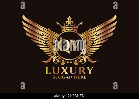 Luxury royal wing Letter QV crest Gold color Logo vector, Victory logo, crest logo, wing logo, vector logo . Stock Vector