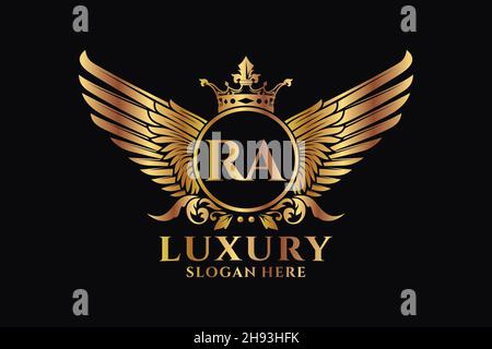 Luxury royal wing Letter RA crest Gold color Logo vector, Victory logo, crest logo, wing logo, vector logo . Stock Vector