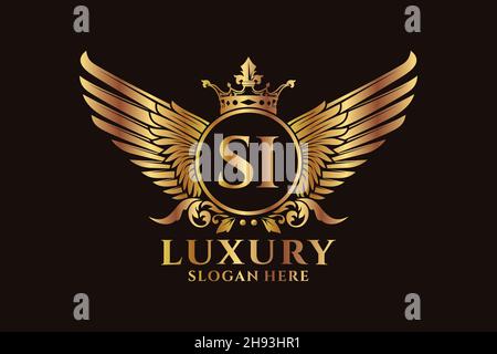 Luxury royal wing Letter SI crest Gold color Logo vector, Victory logo, crest logo, wing logo, vector logo . Stock Vector