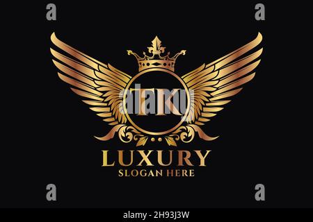 Luxury royal wing Letter TK crest Gold color Logo vector, Victory logo, crest logo, wing logo, vector logo . Stock Vector