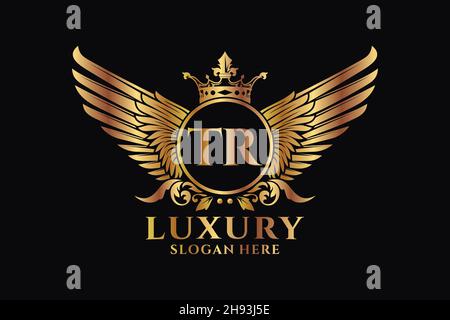 Luxury royal wing Letter TR crest Gold color Logo vector, Victory logo, crest logo, wing logo, vector logo . Stock Vector