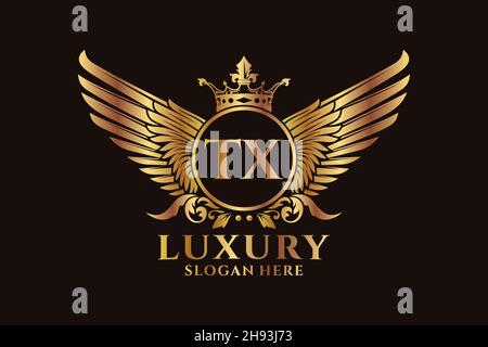 Luxury royal wing Letter TX crest Gold color Logo vector, Victory logo, crest logo, wing logo, vector logo . Stock Vector