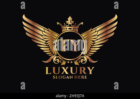 Luxury royal wing Letter TY crest Gold color Logo vector, Victory logo, crest logo, wing logo, vector logo . Stock Vector