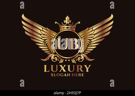 Luxury royal wing Letter UB crest Gold color Logo vector, Victory logo, crest logo, wing logo, vector logo . Stock Vector