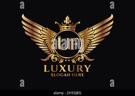 Luxury royal wing Letter UF crest Gold color Logo vector, Victory logo, crest logo, wing logo, vector logo . Stock Vector
