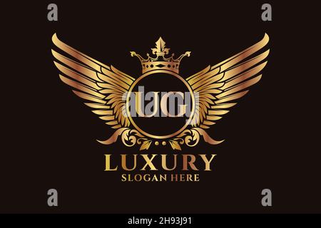 Luxury royal wing Letter UG crest Gold color Logo vector, Victory logo, crest logo, wing logo, vector logo . Stock Vector