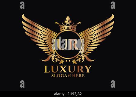 Luxury royal wing Letter UR crest Gold color Logo vector, Victory logo, crest logo, wing logo, vector logo . Stock Vector