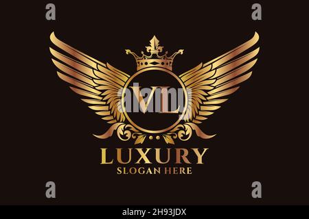 Luxury royal wing Letter VL crest Gold color Logo vector, Victory logo, crest logo, wing logo, vector logo . Stock Vector