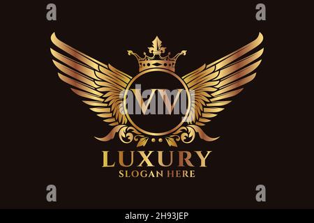 Luxury royal wing Letter VV crest Gold color Logo vector, Victory logo, crest logo, wing logo, vector logo . Stock Vector
