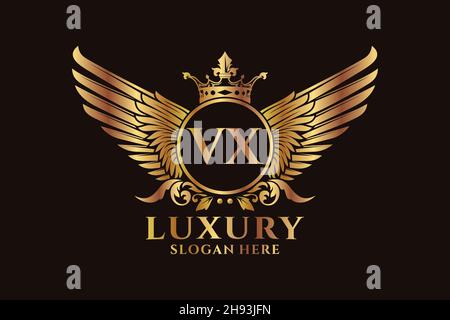 Luxury royal wing Letter VX crest Gold color Logo vector, Victory logo, crest logo, wing logo, vector logo . Stock Vector