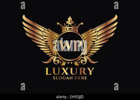 Luxury royal wing Letter WP crest Gold color Logo vector, Victory logo, crest logo, wing logo, vector logo . Stock Vector