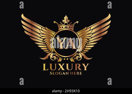 Luxury royal wing Letter YA crest Gold color Logo vector, Victory logo, crest logo, wing logo, vector logo . Stock Vector