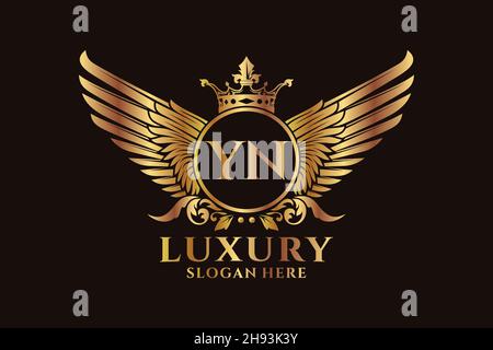 Luxury royal wing Letter YN crest Gold color Logo vector, Victory logo, crest logo, wing logo, vector logo . Stock Vector
