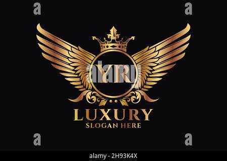 Luxury royal wing Letter YR crest Gold color Logo vector, Victory logo, crest logo, wing logo, vector logo . Stock Vector