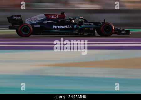 Jeddah, Saudi Arabia. 03rd Dec, 2021. (211204) -- JEDDAH, Dec. 4, 2021 (Xinhua) -- Mercedes-AMG Petronas driver Lewis Hamilton attends the first practice for Formula 1 STC Saudi Arabian Grand Prix 2021 on the brand-new Jeddah Corniche Circuit in Jeddah, Saudi Arabia, Dec. 3, 2021. (Saudi Arabian Ministry of Media/Handout via Xinhua) Credit: Xinhua/Alamy Live News Stock Photo