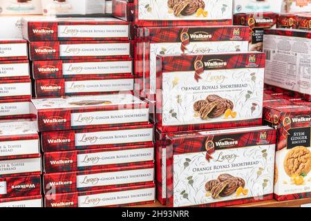 Walkers shortbread and ginger royals and orange royals shortbread for sale in an australian supermarket prior to Christmas Stock Photo