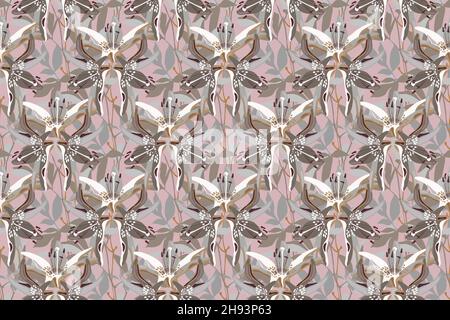 Vector floral seamless pattern. Gray and white lilies on a pale pink background. Stock Vector