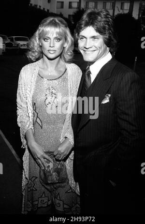 Britt Ekland and Andrew Stevens and Ken Reitz at the wedding reception ...