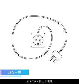 Socket for electrical appliances with cable. Extension cord of the electrical network. Vector illustration. Stock Vector
